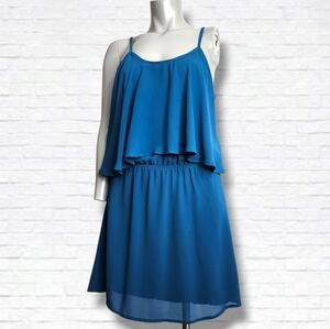 Made In Italy Teal Blue Flutter Top Open Back Midi Dress Size S/M